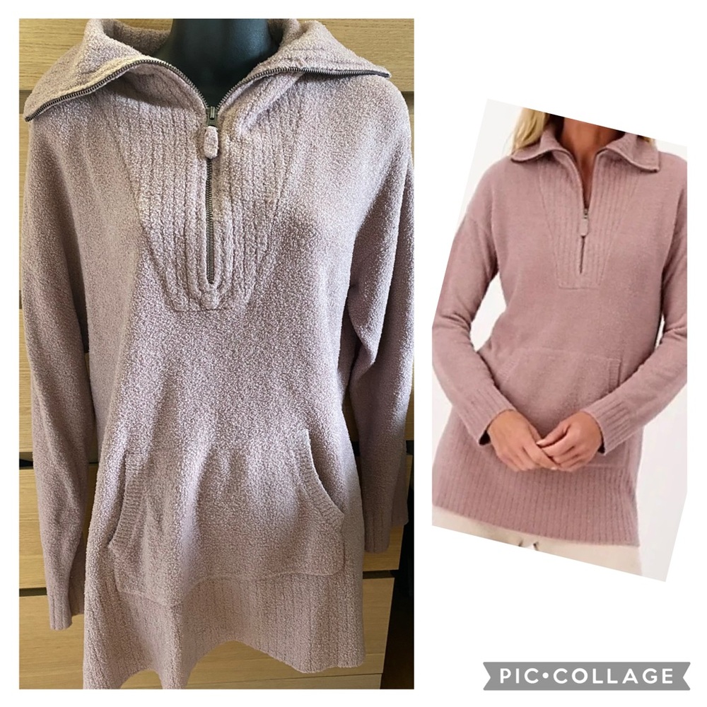 Barefoot Dreams CozyChic Women's Mauve Quarter-Zip Sweater XL